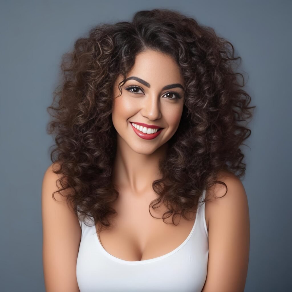 Mujer con cabello rizado-hidratado